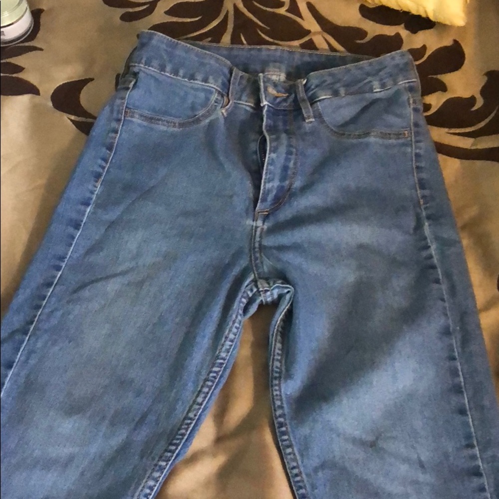 Blue denim jeans.